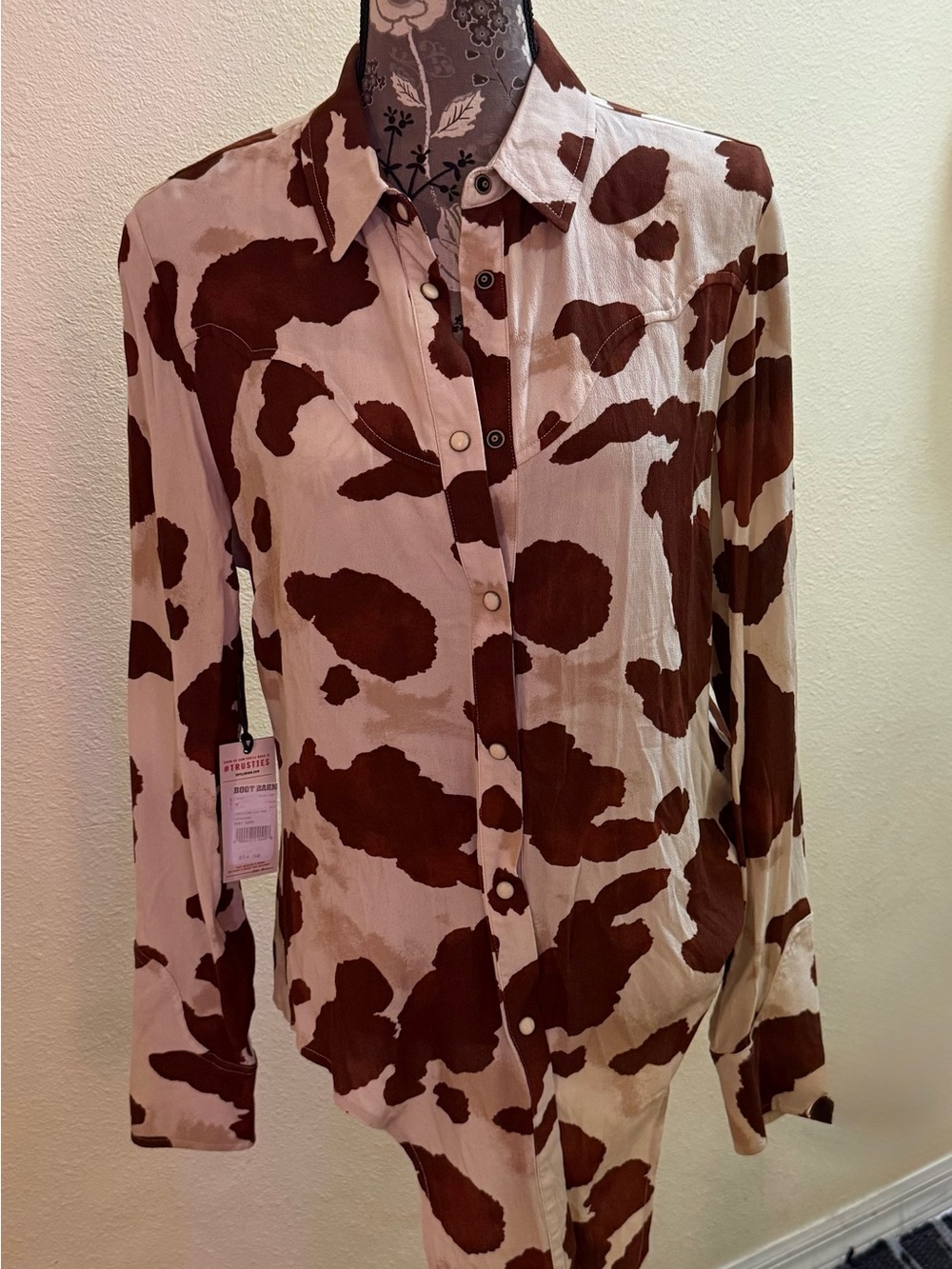 Idyllwind Brown and Cream Cow Print Button-Down Shirt